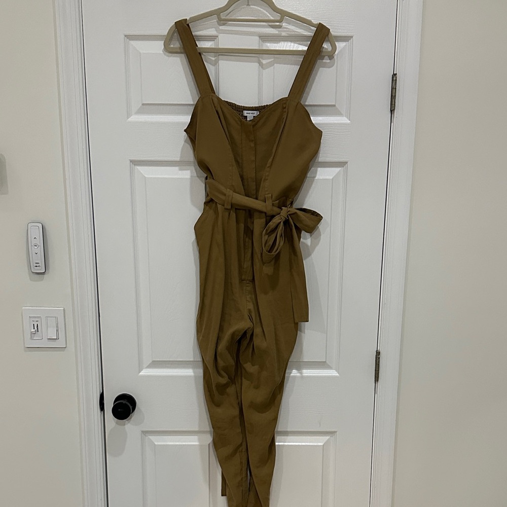 Nine West Olive Green Sleeveless Belted Jumpsuit